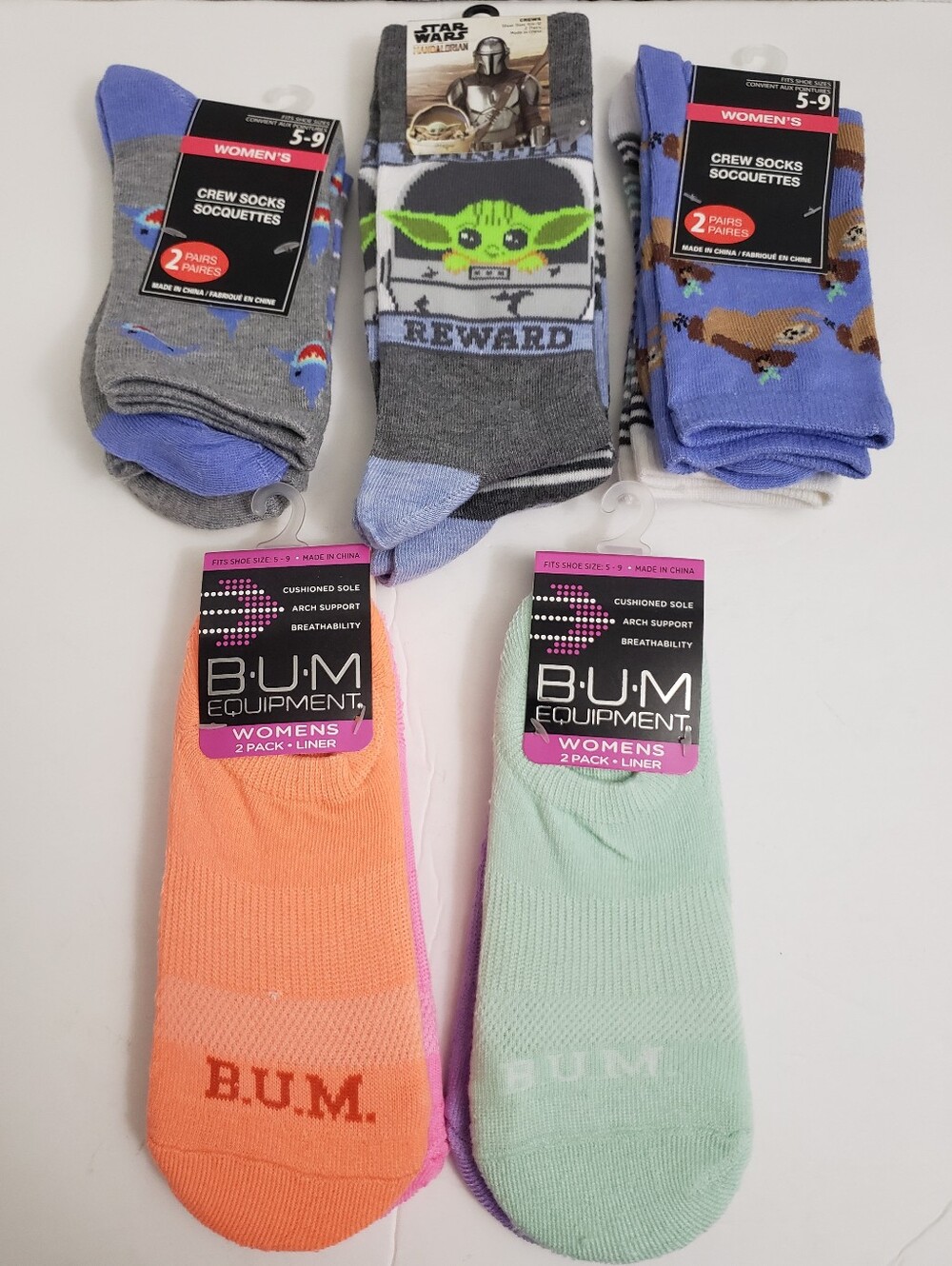 Lot Of 5 Packs (10 Pairs) Of Socks: Solid No Shows, Star Wars, Animal Print